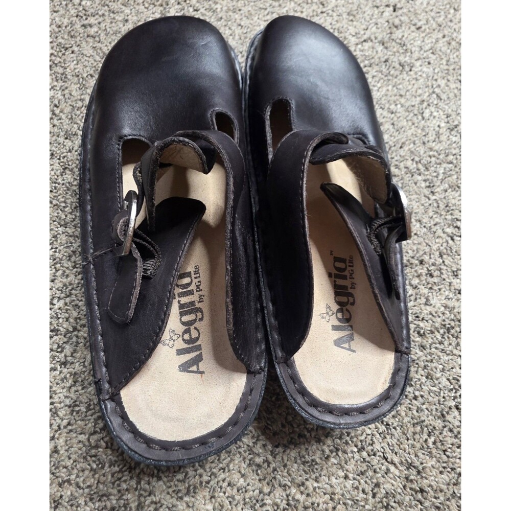 Alegria Mary Jane Clogs Size 37 US 7 Brown Leather Wedge Round Toe Classic - Picture 3 of 9